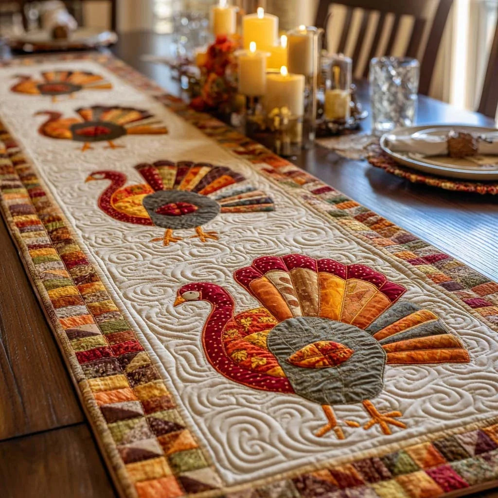 Gathered Turkey Quilted Table Runner