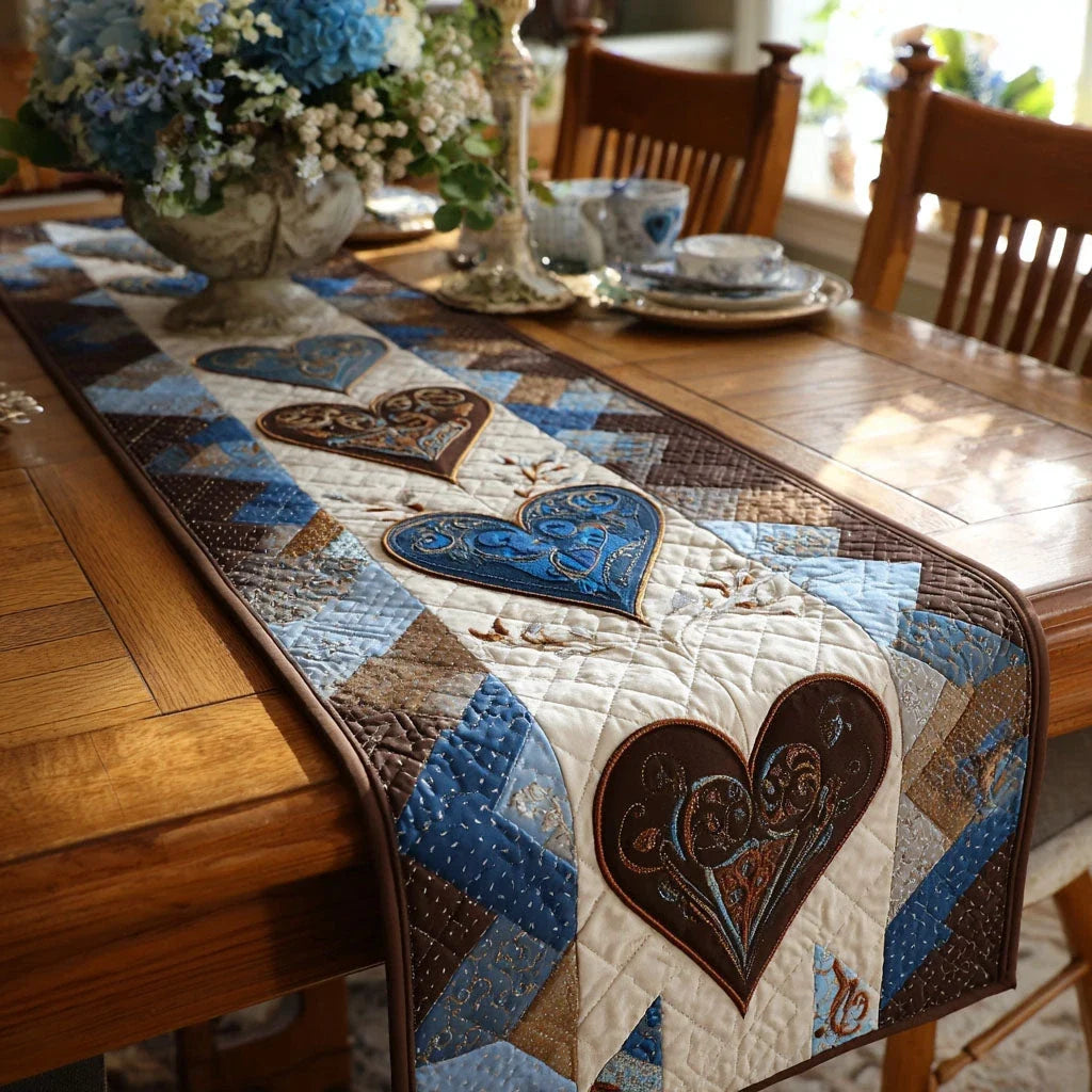 Gentle Hearts Gathering Quilted Table Runner