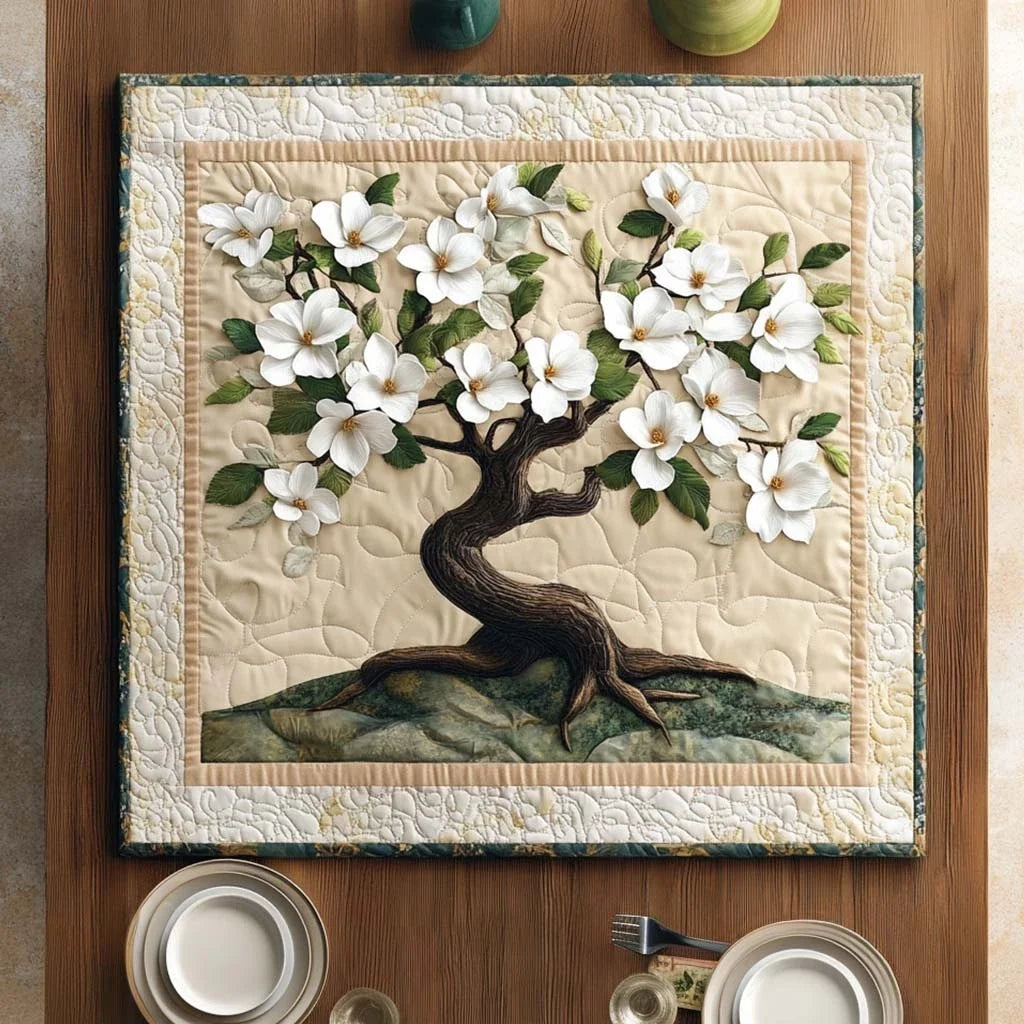 Gentle Magnolia Quilted Table Topper