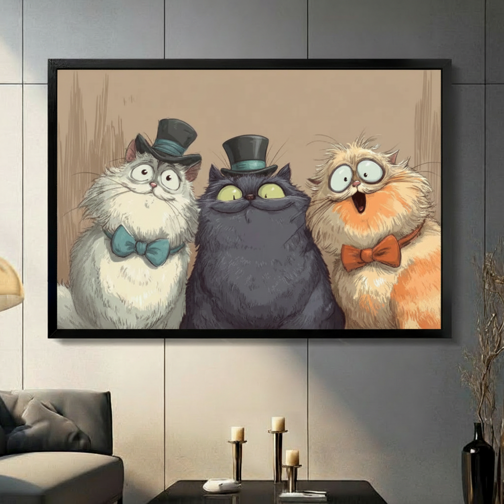 Gentleman Cats Funny Canvas Wall Art