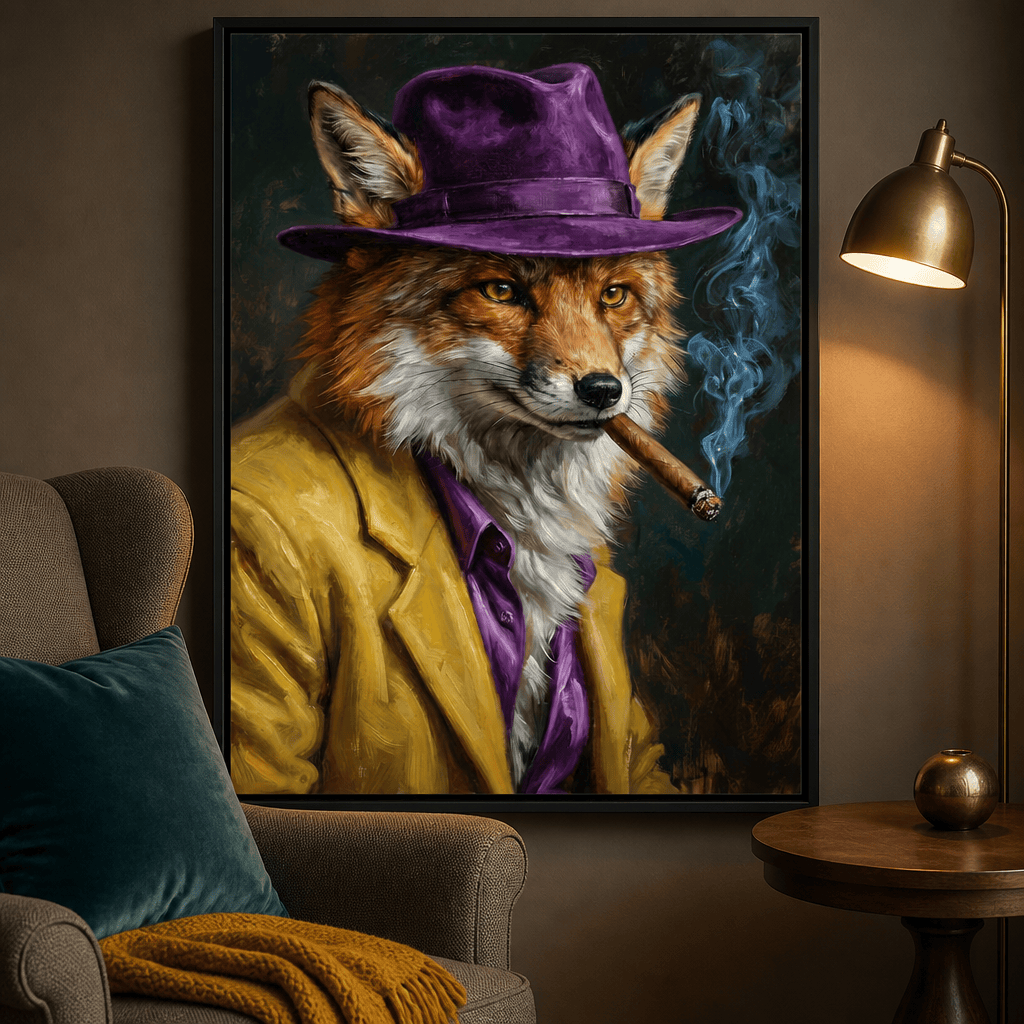 Gentleman Fox Smoking Cigar Canvas Wall Art