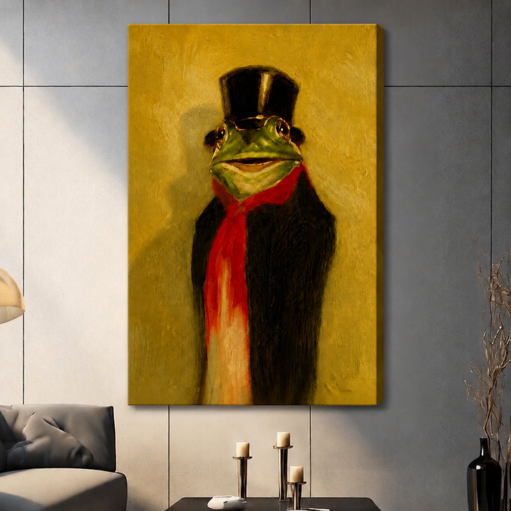 Gentleman Frog Top Hat Canvas Wall Art