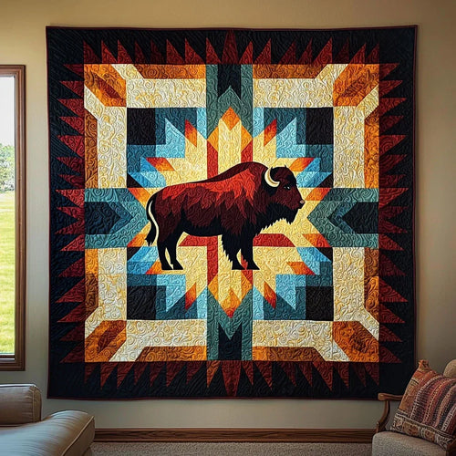 Geometric Bison Quilt Blanket