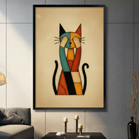 Cubist Abstract Cat Framed Canvas Wall Art