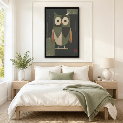 Retro Geometric Owl Framed Canvas Wall Art