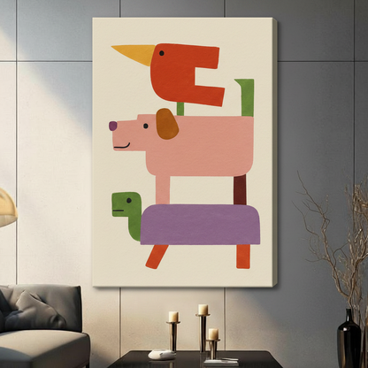 Geometric Stacked Animals Colorful Canvas Wall Art