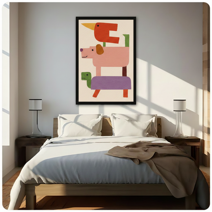 Geometric Stacked Animals Colorful Canvas Wall Art