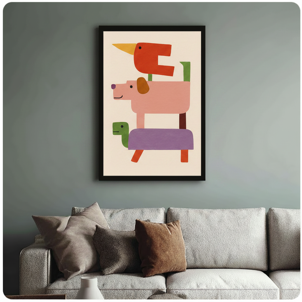 Geometric Stacked Animals Colorful Canvas Wall Art