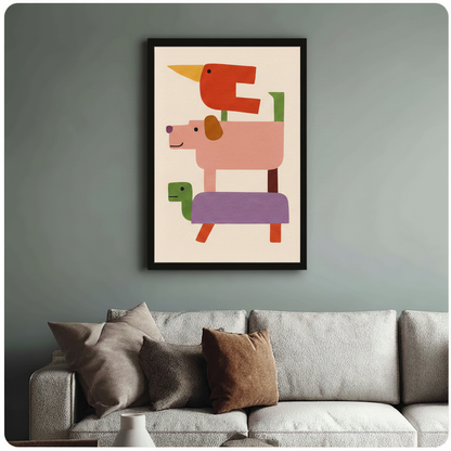 Geometric Stacked Animals Colorful Canvas Wall Art