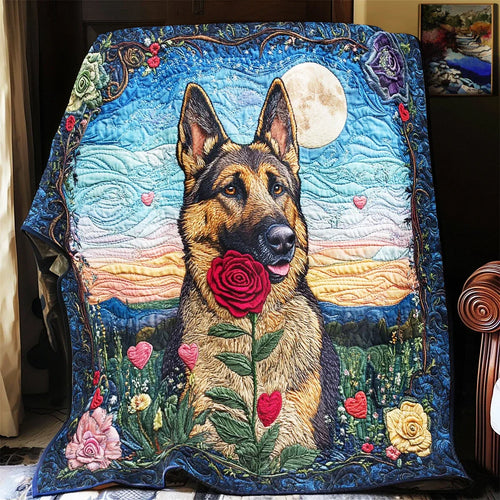German Shepherd Rose Quilt Blanket