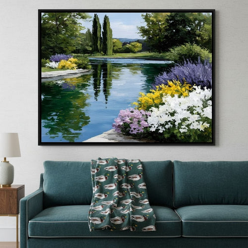 Garden Reflection Tranquil Pond Canvas Wall Art