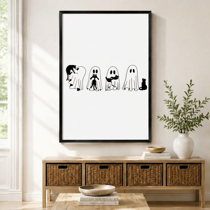 Minimalist Ghost and Cat Halloween Canvas Art