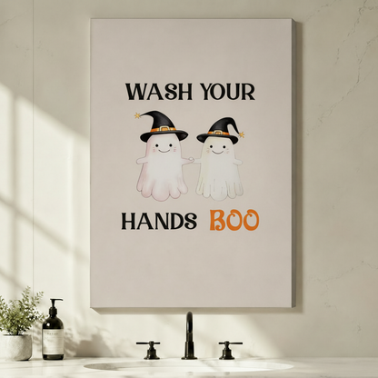 Wash Your Hands Boo Ghost Halloween Canvas Wall Art