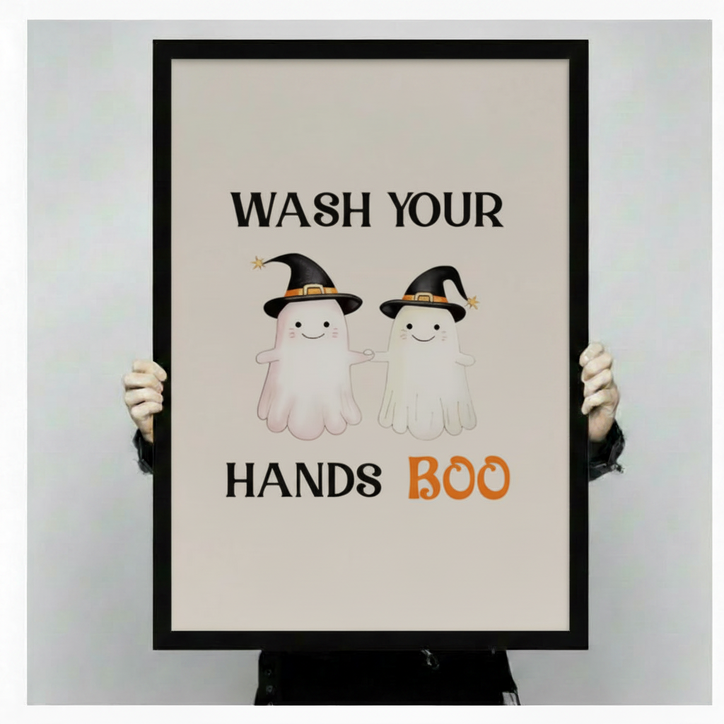 Wash Your Hands Boo Ghost Halloween Canvas Wall Art
