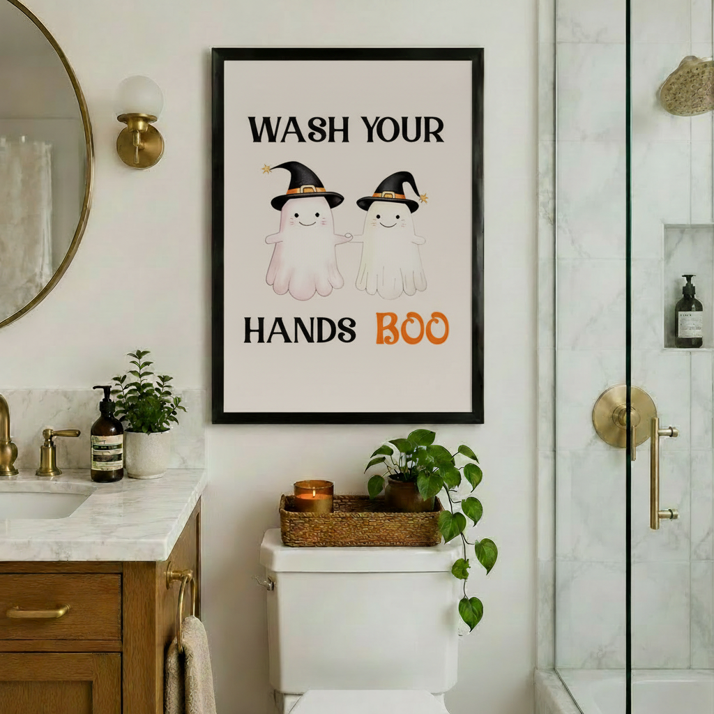 Wash Your Hands Boo Ghost Halloween Canvas Wall Art