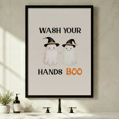 Wash Your Hands Boo Ghost Halloween Canvas Wall Art