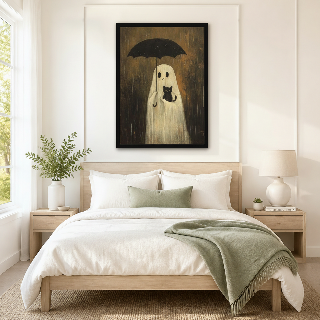 Rainy Ghost Cat Cozy Canvas Wall Art
