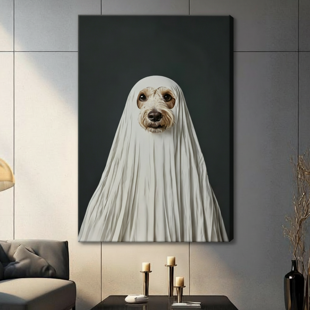 Ghost Dog Halloween Funny Canvas Wall Art