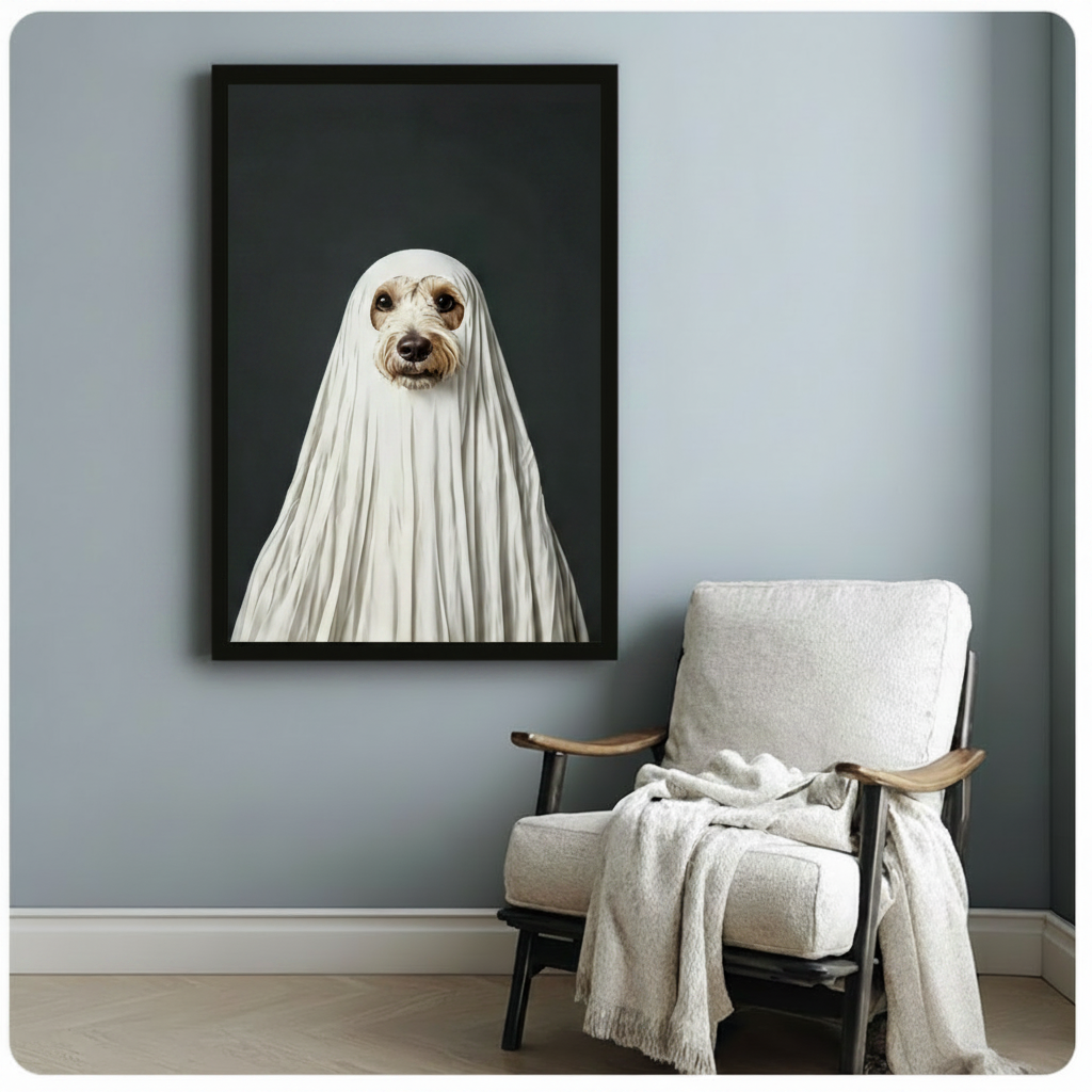 Ghost Dog Halloween Funny Canvas Wall Art