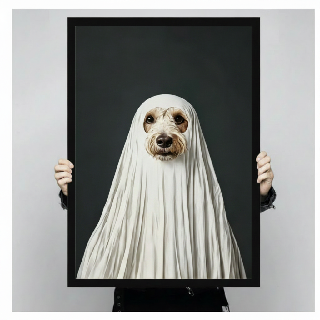 Ghost Dog Halloween Funny Canvas Wall Art
