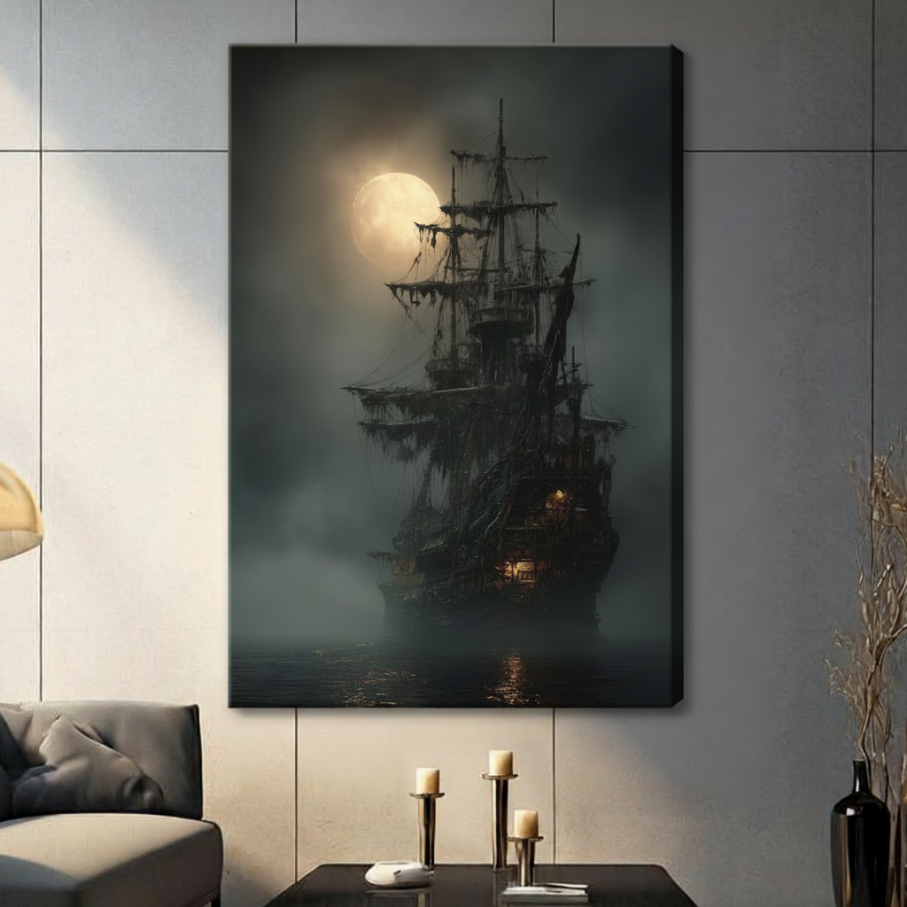 Dark Ghost Ship Moonlit Canvas Art Wall Art