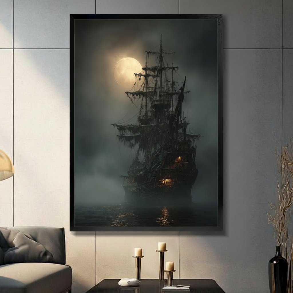Dark Ghost Ship Moonlit Canvas Art Wall Art