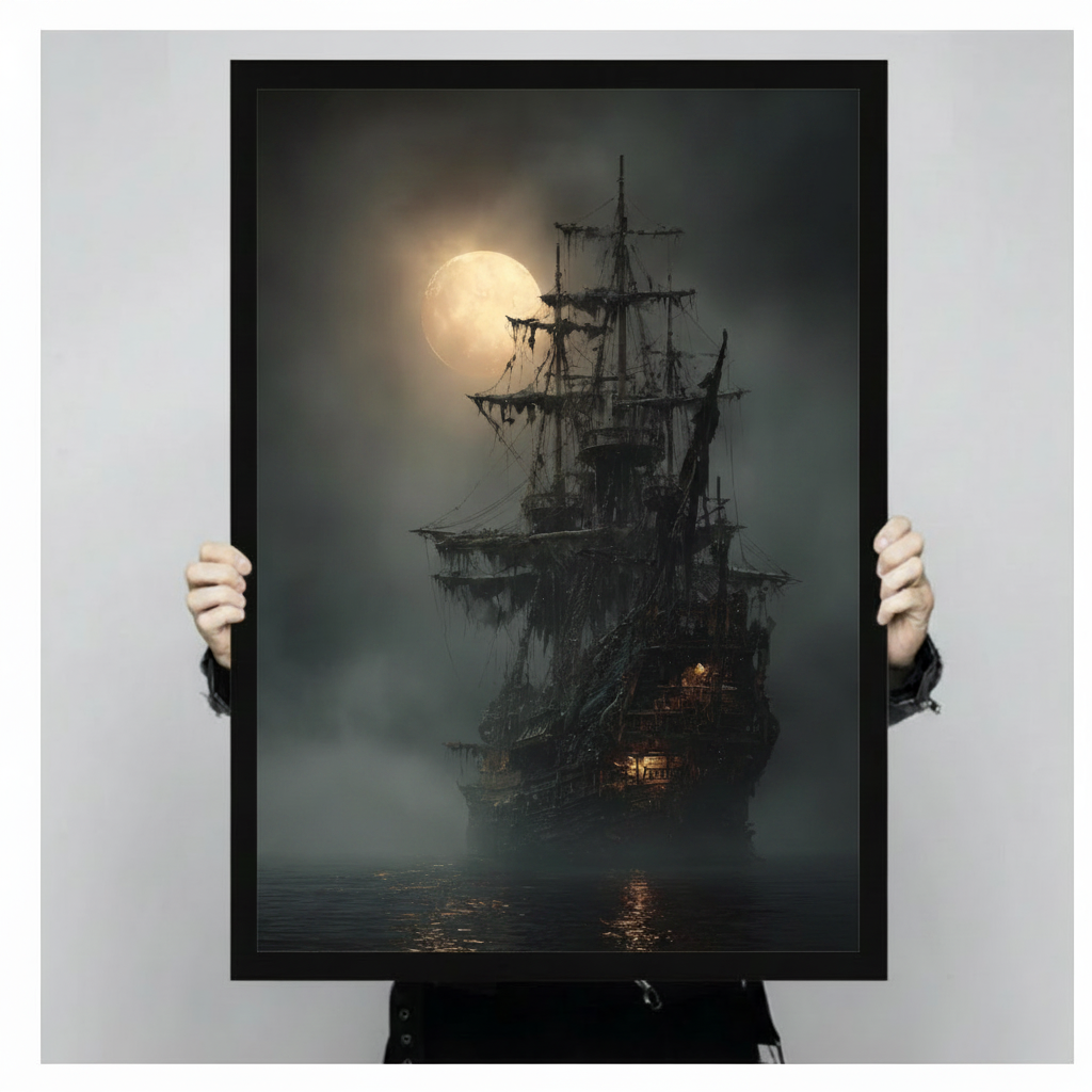 Dark Ghost Ship Moonlit Canvas Art Wall Art