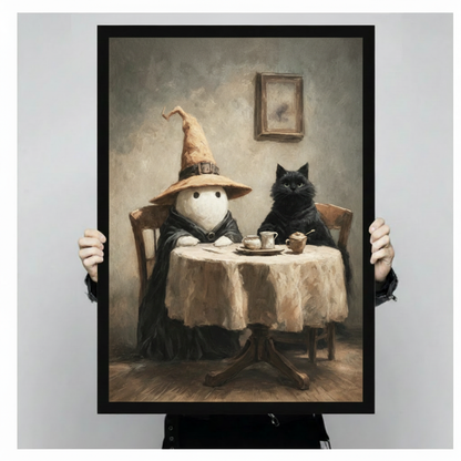 Ghost and Black Cat Tea Party Canvas Art Wall Art