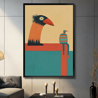 Retro Bird Duo Minimalist Framed Canvas Wall Art