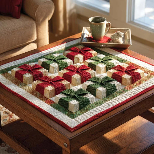 Gift Box Charm Quilted Table Topper