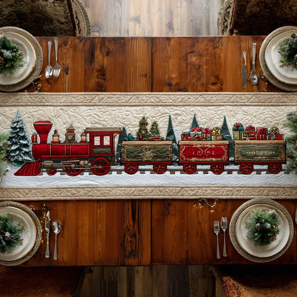 Gift Hauler Train Quilted Table Runner