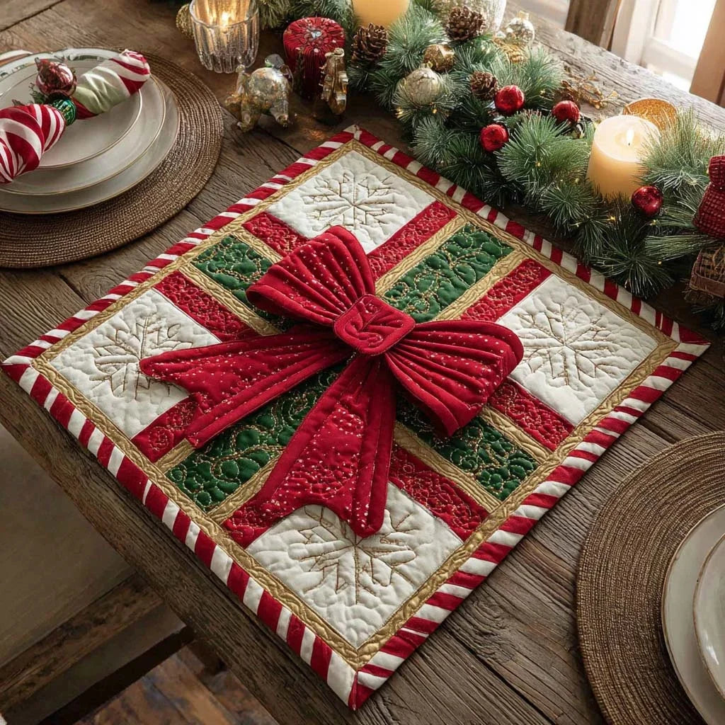 Gift Wrapped Joy Quilted Table Topper