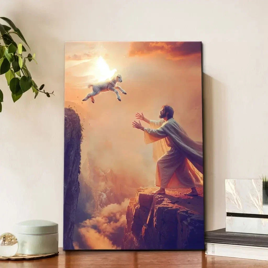 christian wall art lamb jumps to jesus canvas print (Landscape) (view 4)