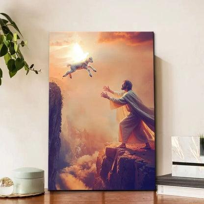 christian wall art lamb jumps to jesus canvas print (Landscape) (view 4)