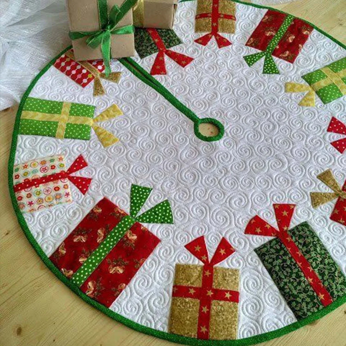 Gifts of Joy Christmas Quilted Tree Skirt