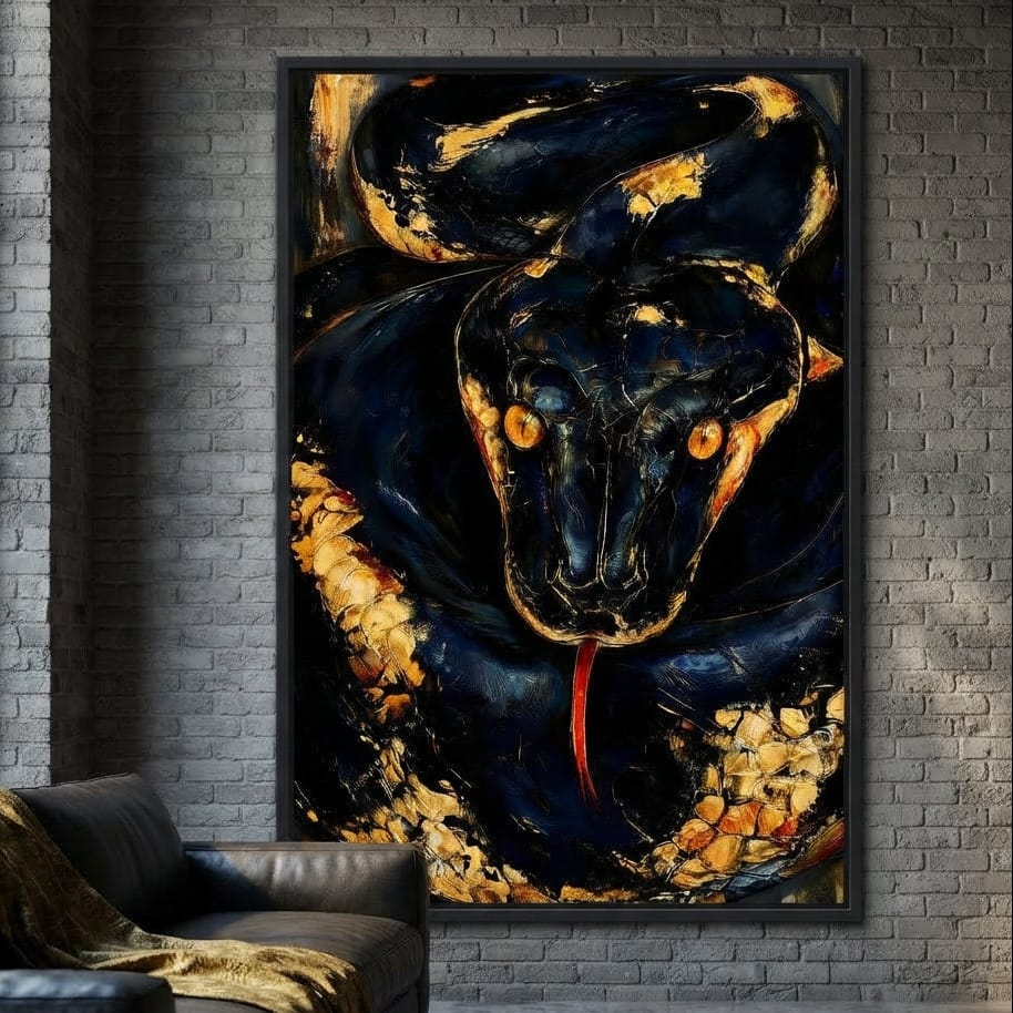 Gilded Coil Of Midnight Power Canvas Wall Art