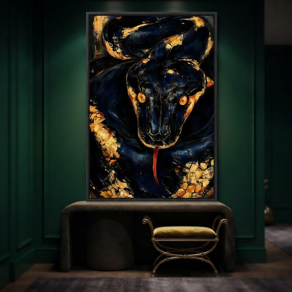 Gilded Coil Of Midnight Power Canvas Wall Art