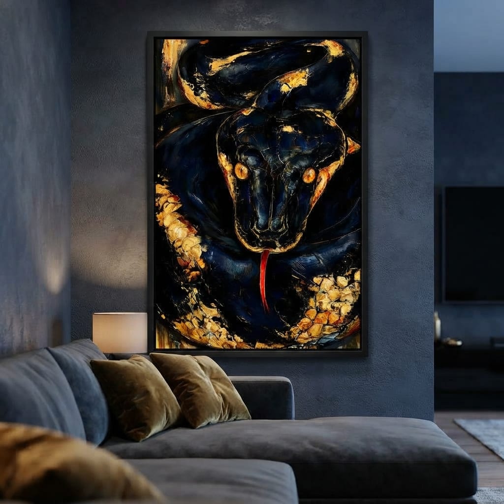 Gilded Coil Of Midnight Power Canvas Wall Art
