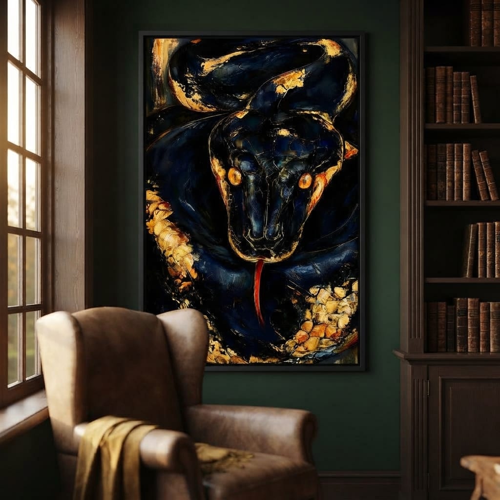 Gilded Coil Of Midnight Power Canvas Wall Art