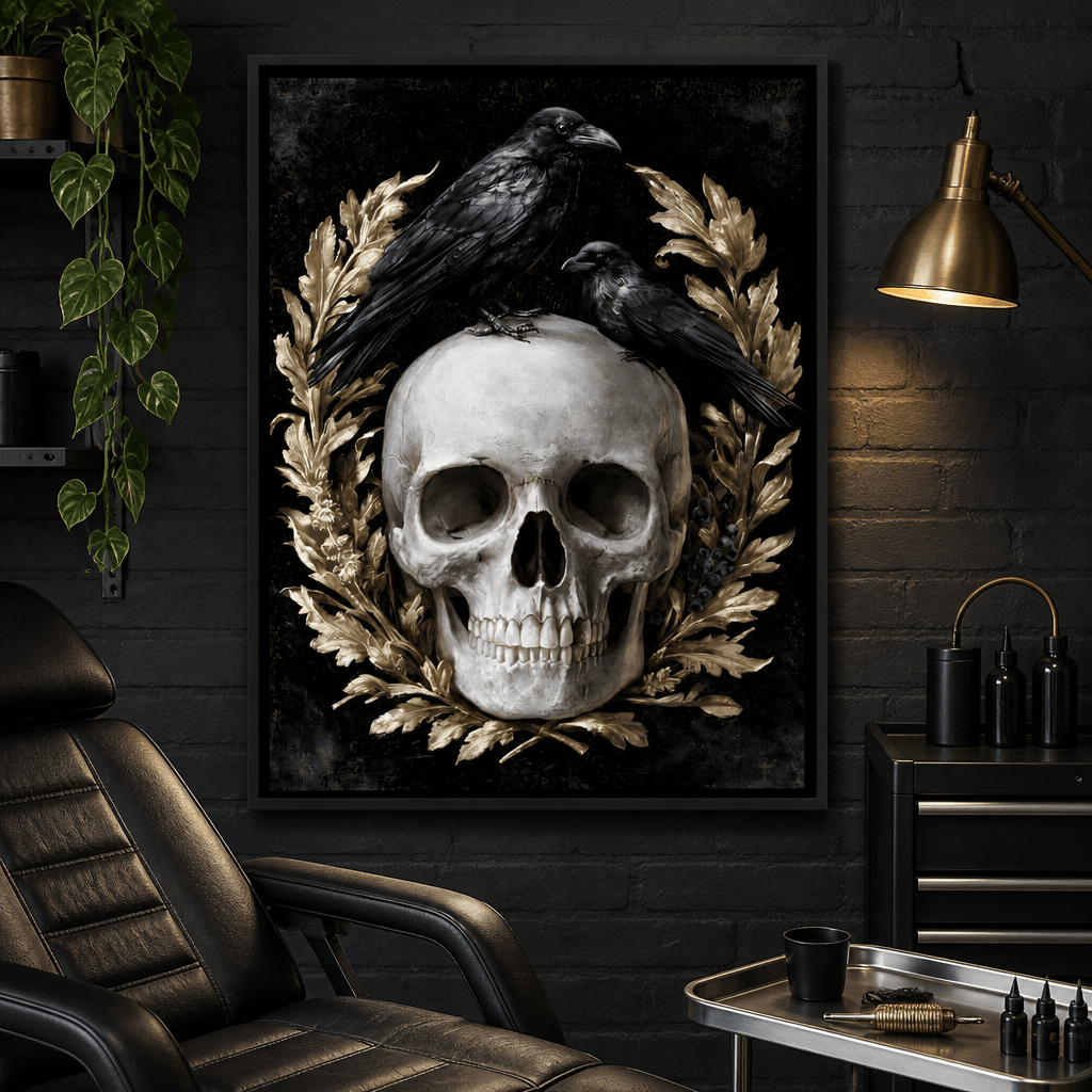 Gilded Crows Upon Bone Canvas Wall Art