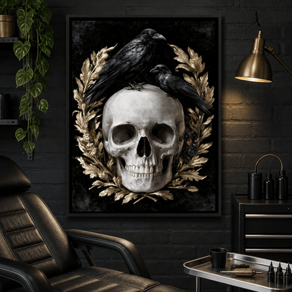 Gilded Crows Upon Bone Canvas Wall Art