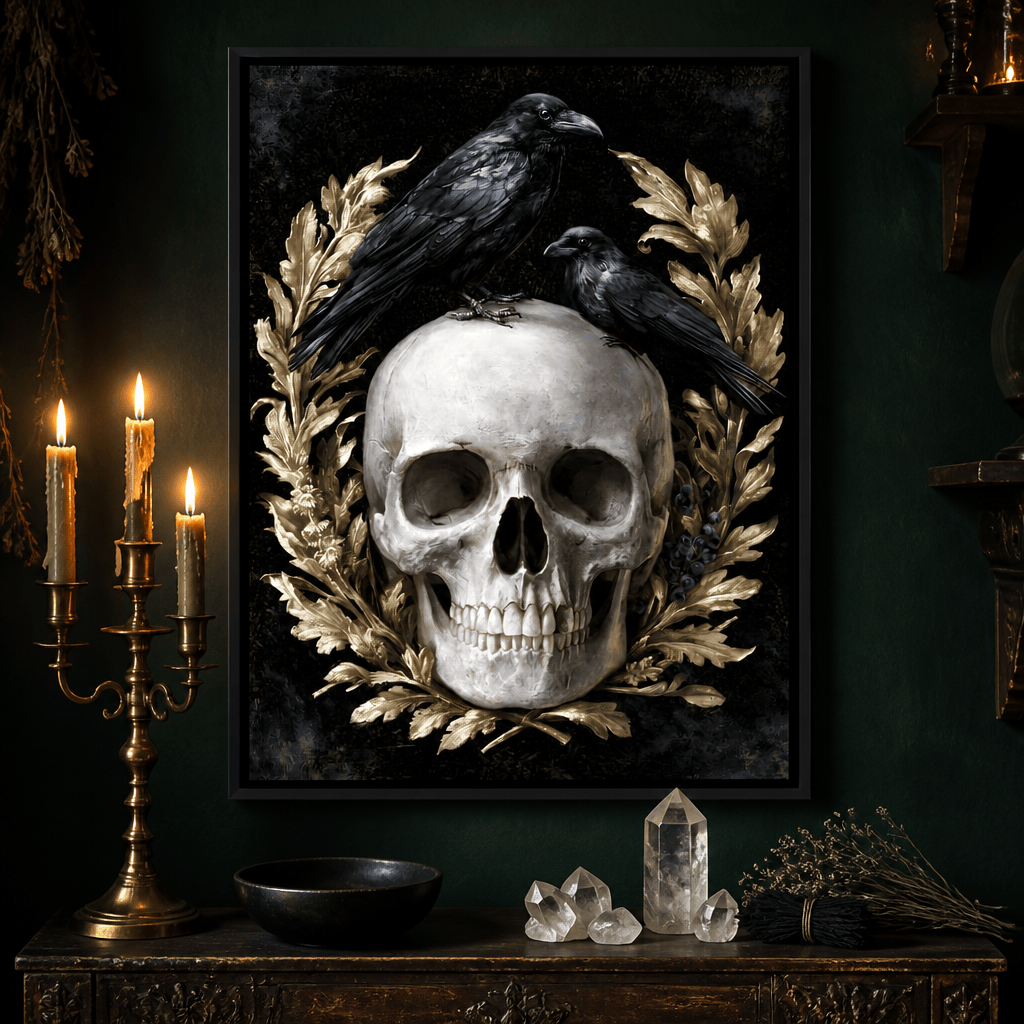 Gilded Crows Upon Bone Canvas Wall Art