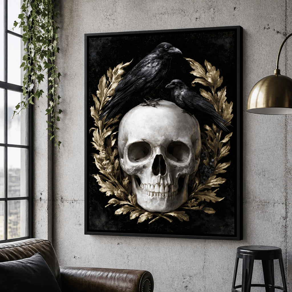 Gilded Crows Upon Bone Canvas Wall Art