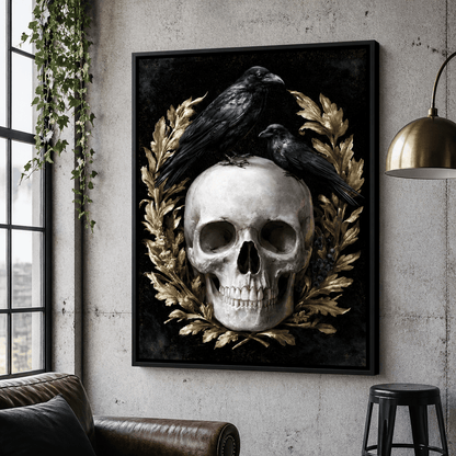Gilded Crows Upon Bone Canvas Wall Art