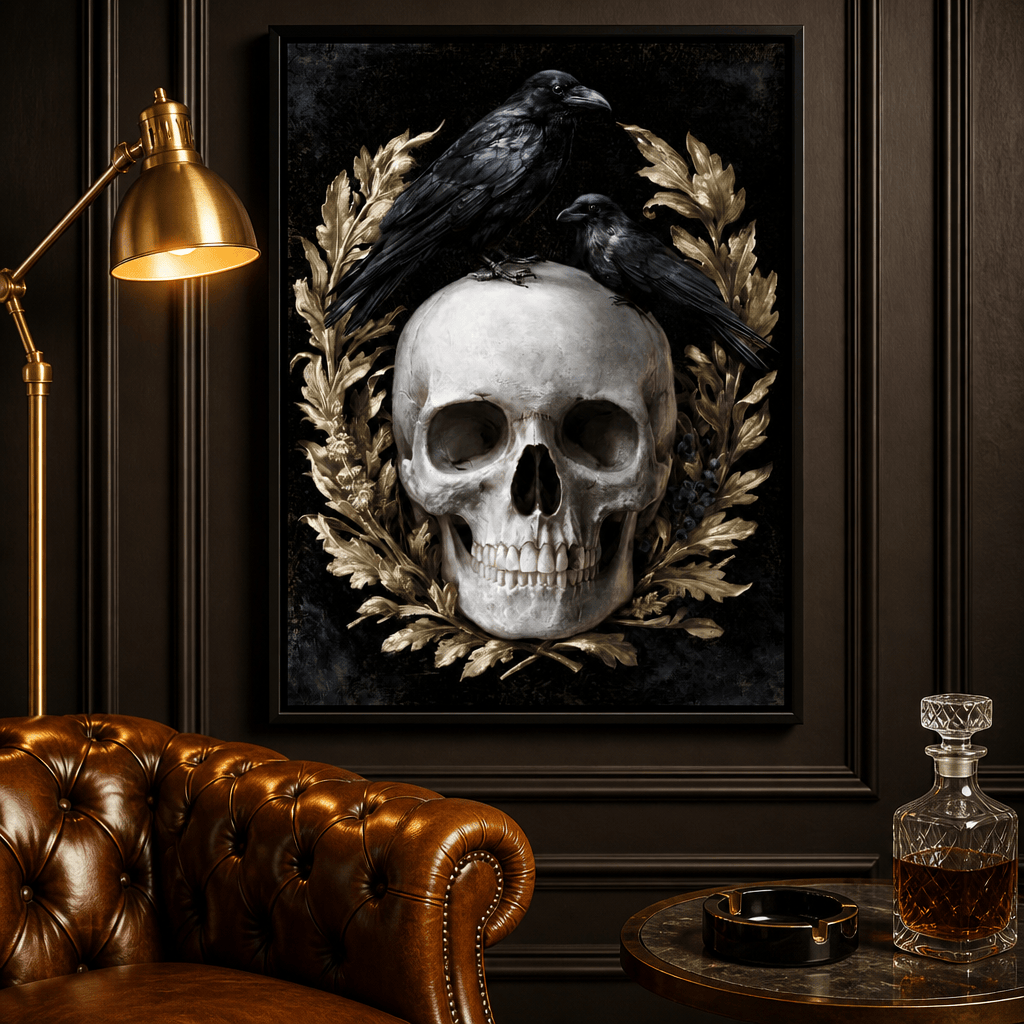 Gilded Crows Upon Bone Canvas Wall Art
