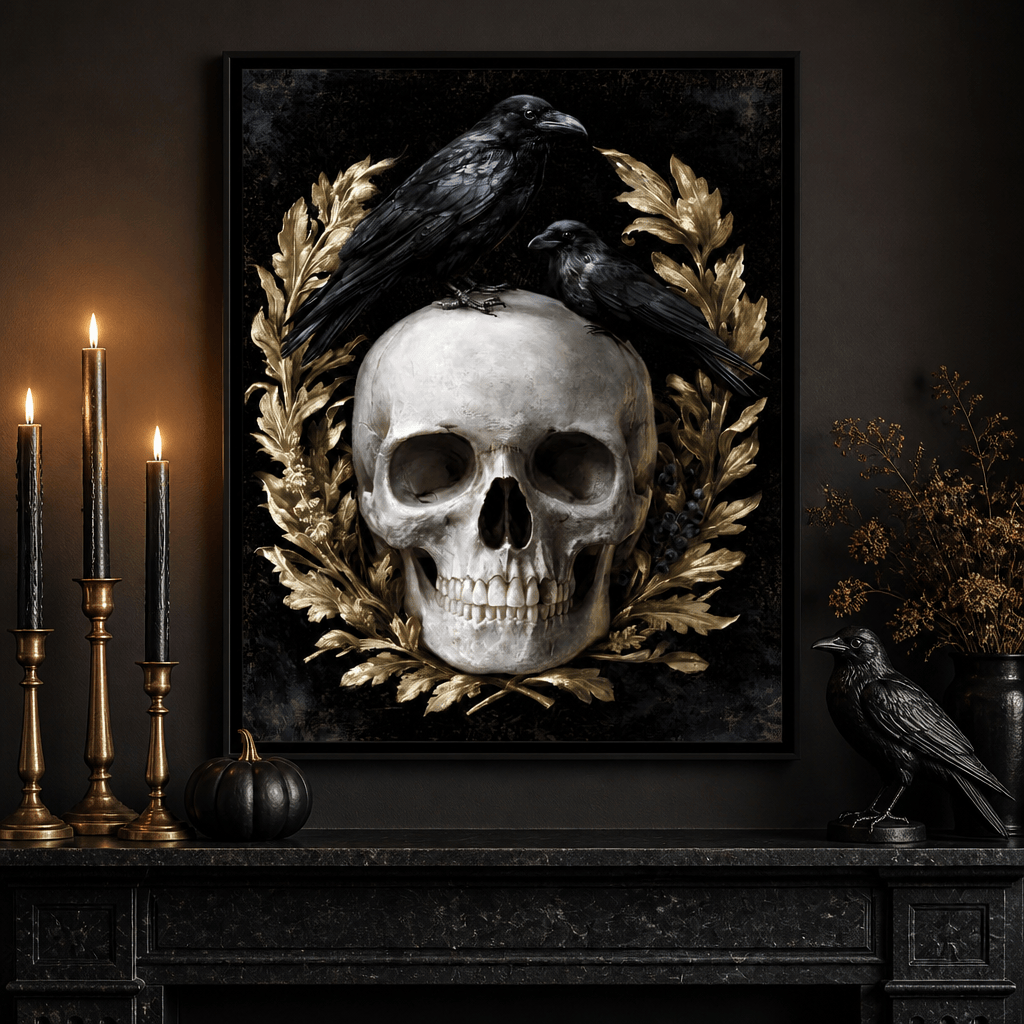 Gilded Crows Upon Bone Canvas Wall Art