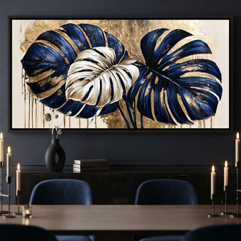 Gilded Monstera Leaves Dancing With Light Canvas Wall Art
