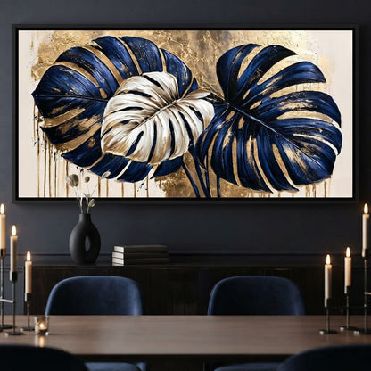 Gilded Monstera Leaves Dancing With Light Canvas Wall Art