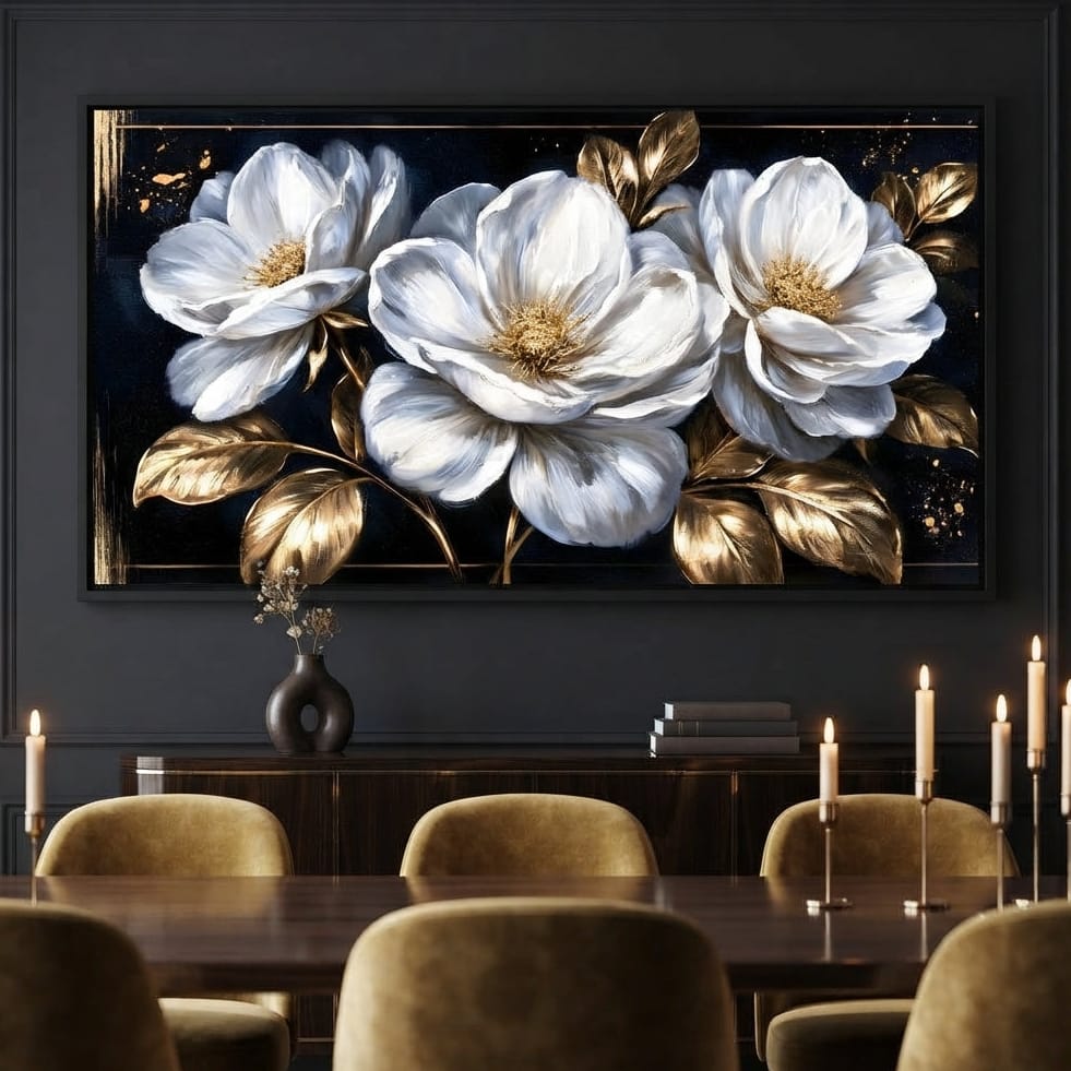 Gilded Petals On A Midnight Stage Canvas Wall Art