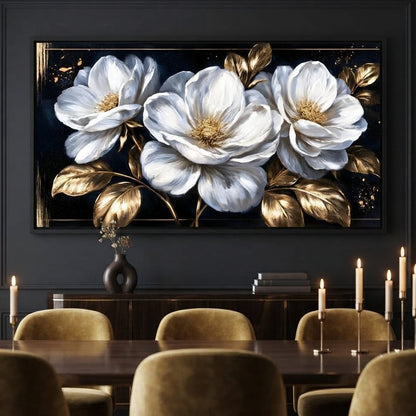 Gilded Petals On A Midnight Stage Canvas Wall Art